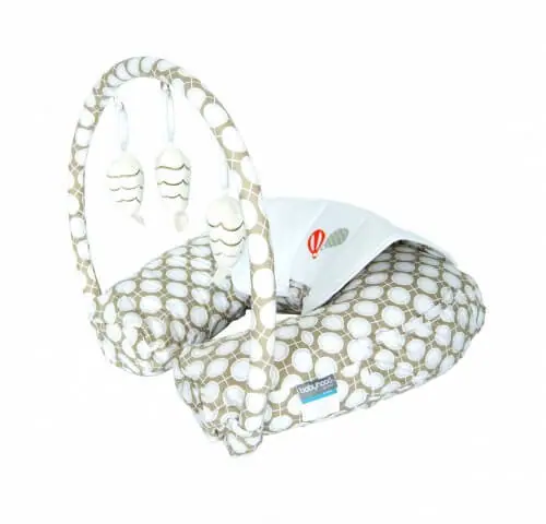 Babyhood 4 in 1 Nursing Pillow with Toy Bar - Latte Circles
