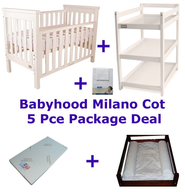 Babyhood Milano Cot 5 Pce Package Deal White