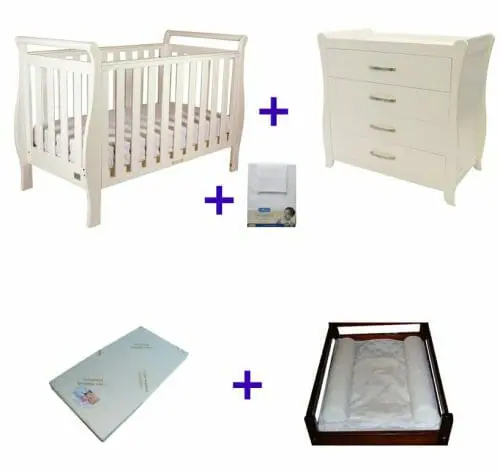 Babyhood Georgia Sleigh Cot 5 Pce Package Deal With Dresser White No Text