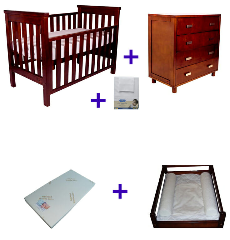Babyhood Milano Cot Package Deal 5 Piece with Dresser Bubs n Grubs