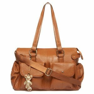 Il Tutto Mia Leather Tote Baby Bag Tan front with long strap