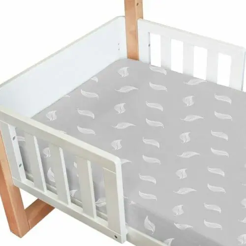 Amani Bebe Organic Standard Fitted Sheet White Leaf Sq Amani Bebe Organic Standard Fitted Sheet White Leaf Sq