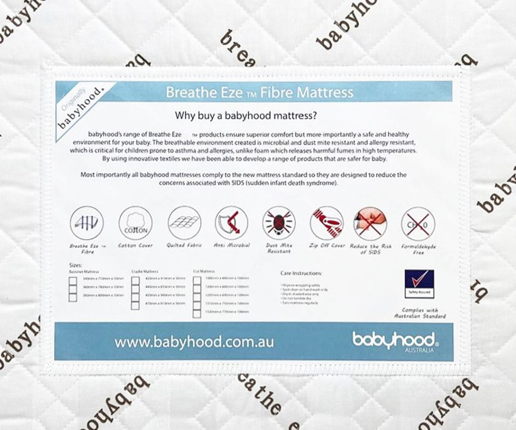 Babyhood Breathe Eze Cot Mattress 1200 X 600 Label