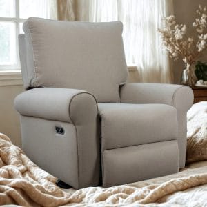 Baby Studio Deluxe Electric Linen Reclining Glider Feeding Chair Oatmeal