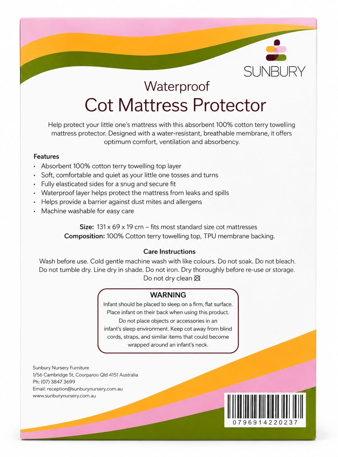 Sumbury Cot Mattress Protector Rear