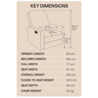 Key dimensions for GroTime Luca Manual Recliner Glider Chair