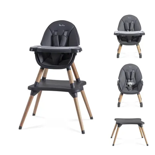 Silver Cross Eat and Play shown as a highchair, low chair with and without tray, and play table
