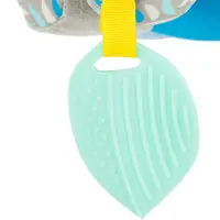 Mint green textured leaf teether attached to the Koala activity toy