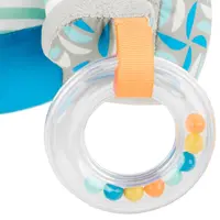 Close-up of the Koala toy’s clear rattle ring with colourful beads