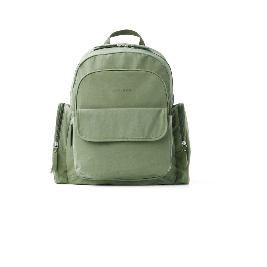 Front view of the Skip Hop Luna Nappy Backpack in Sage