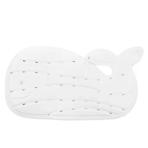 Skip Hop Moby Bath Mat White Top View White Skip Hop Moby bath mat showing its whale shape and drainage slots