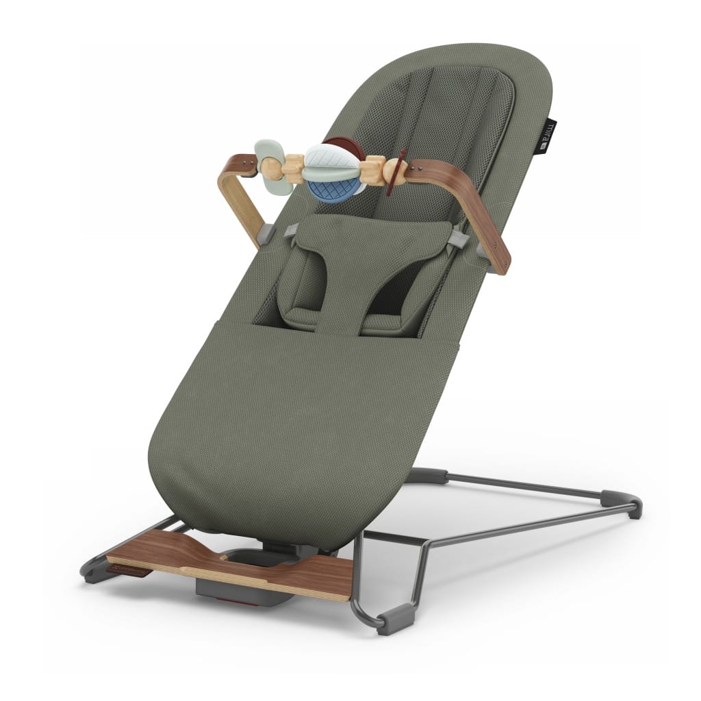 Uppababy Mira V2 3 In 1 Bouncer Maddie Green Soft Knit Walnut Three Quarter Left